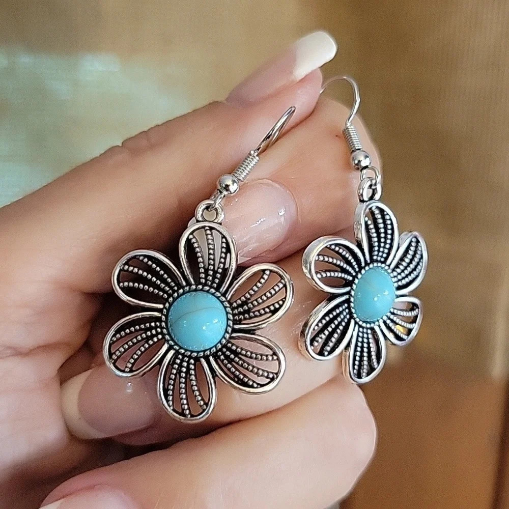 Southwestern Daisy Drop Earrings - Picture 3 of 5